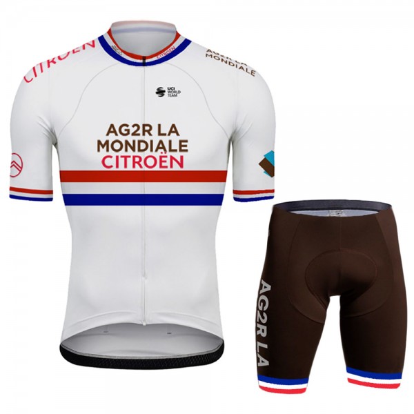 Ag2r France Champion Pro Team 2021 Fietskleding Set Wielershirts Korte Mouw+Korte Fietsbroeken Bib TMObO1