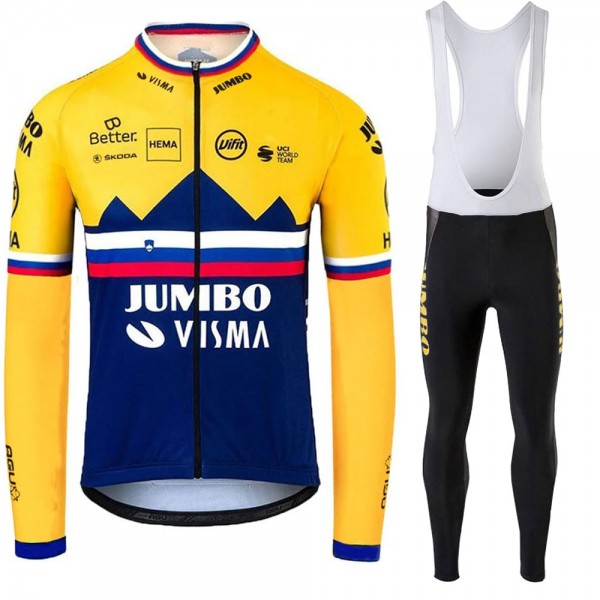 Jumbo Visma SLovenia Pro Team 2021 Fietskleding Set Wielershirts Lange Mouw+Lange Wielrenbroek LX1a3d