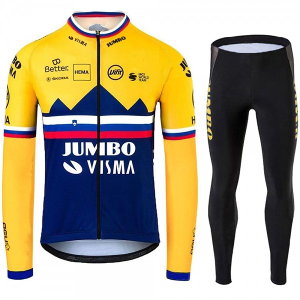 Jumbo Visma SLovenia Pro Team 2021 Fietskleding Set Wielershirts Lange Mouw+Lange Wielrenbroek UH0OJs