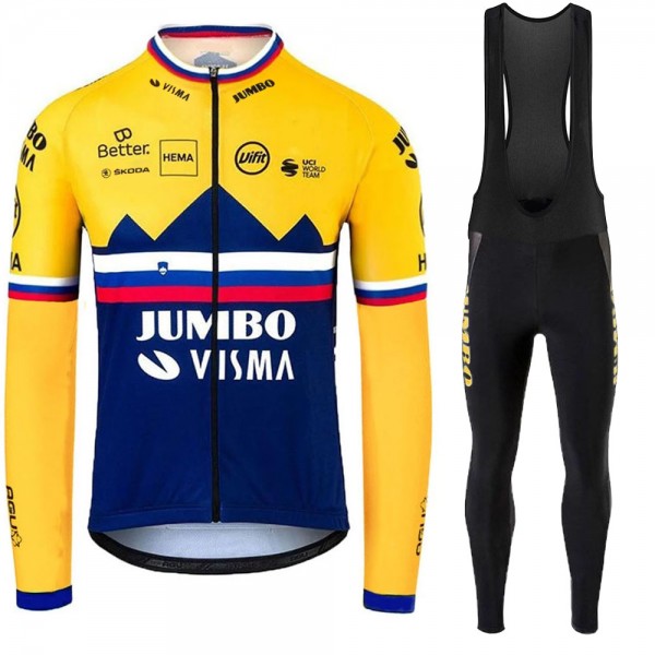 Jumbo Visma SLovenia Pro Team 2021 Fietskleding Set Wielershirts Lange Mouw+Lange Wielrenbroek Ty39t5