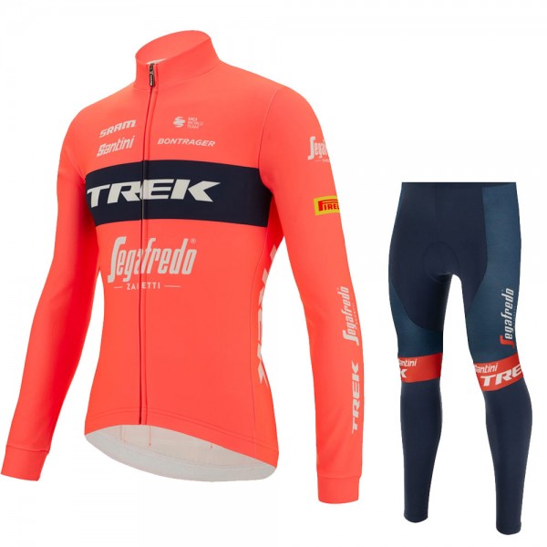 Fietskleding Profteams 2022 Trek Segafredo Pro Fietsshirt Lange Mouw+Lange Fietsbroek Bib rood GLodm