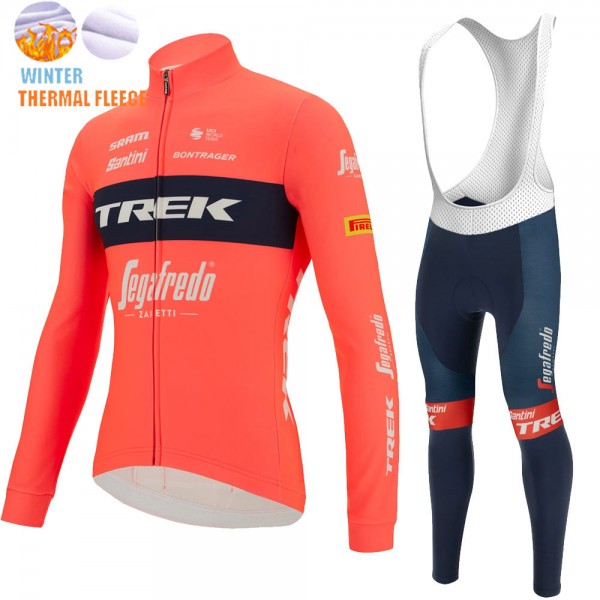 Fietskleding Profteams 2022 Winter Fleece Trek Segafredo Pro Fietsshirt Lange Mouw+Lange Fietsbroek Bib rood rTbSX