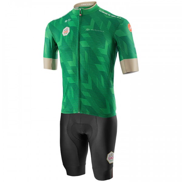 Wielerkleding Profteams 2020 UAE Tour Fietskleding Set Wielershirt Korte Mouwen+Fietsbroek Korte Geel Groen