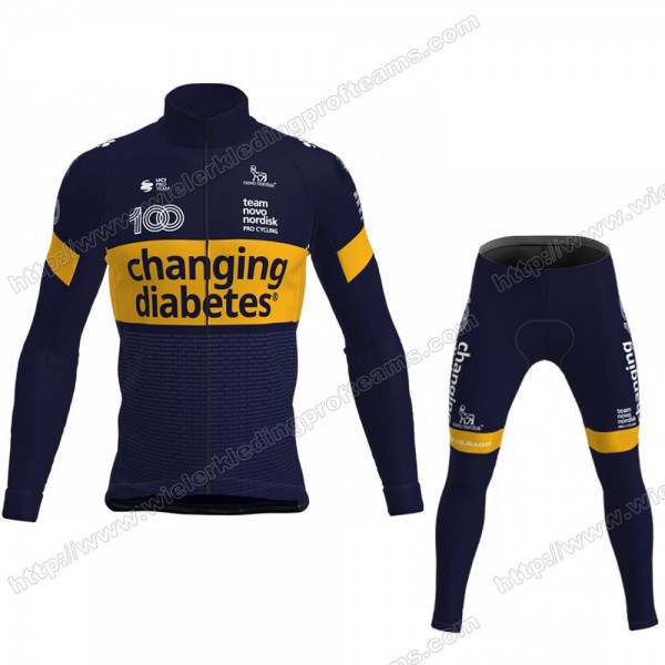 Novo Nordisk 2021 Wielerkleding Set Wielershirt Lange Mouwen+Lange Fietsbroeken Bib OYJVM