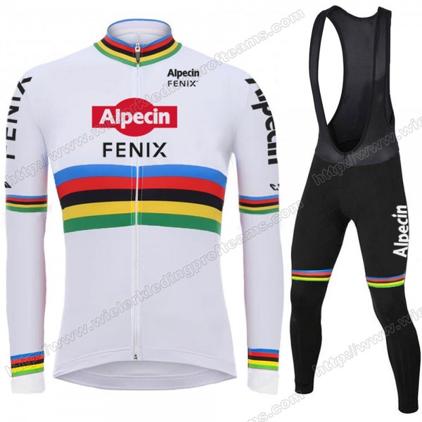 2021 Alpecin Fenix World Champion Blanc Fietskleding Set Wielershirts Lange Mouw+Lange Wielrenbroek Bib KHVNZ
