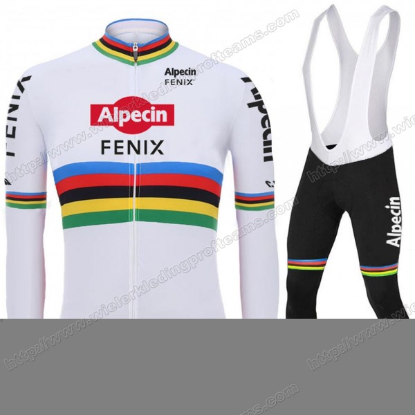 2021 Alpecin Fenix World Champion Wit Fietskleding Set Wielershirts Lange Mouw+Lange Wielrenbroek Bib CYCXF
