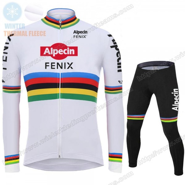 Winter 2021 Alpecin Fenix World Champion Wit Fietskleding Set Wielershirts Lange Mouw+Lange Wielrenbroek Bib YCZRF