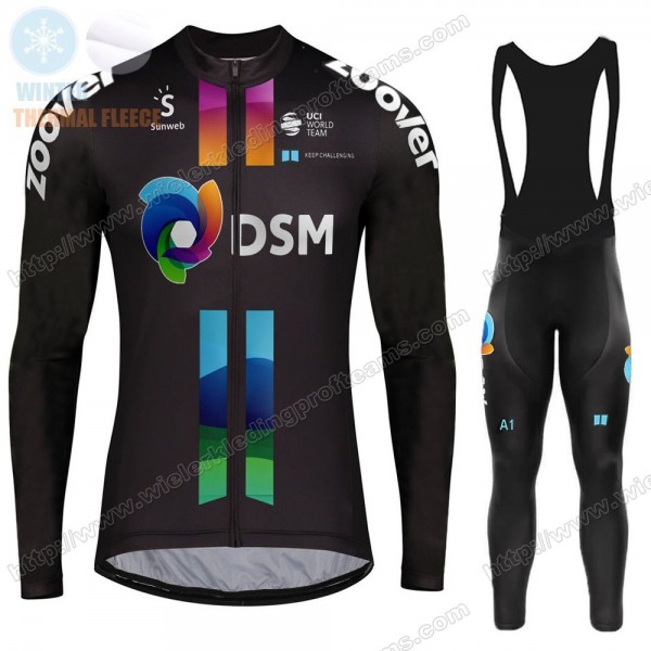 Winter Fleece DSM Pro Team 2021 Fietskleding Set Wielershirts Lange Mouw+Lange Wielrenbroek Bib SAYEP