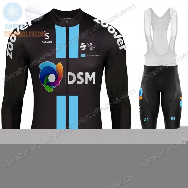 Winter Fleece DSM Pro Team 2021 Fietskleding Set Wielershirts Lange Mouw+Lange Wielrenbroek Bib VHRXX