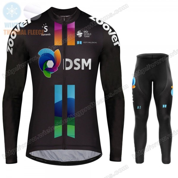 Winter Fleece DSM Pro Team 2021 Fietskleding Set Wielershirts Lange Mouw+Lange Wielrenbroek Bib YPLAG