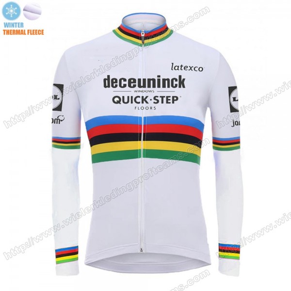 Winter Thermal Fleece Deceuninck Quick Step 2020 UCI World Champion Wielershirts Lange Mouwen QKIPM