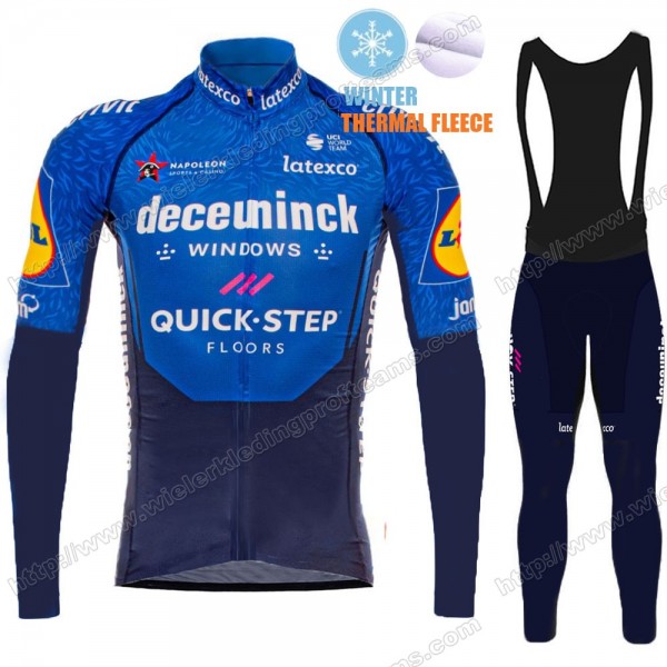 Winter Fleece Deceuninck Quick Step Pro Team 2021 Fietskleding Set Wielershirts Lange Mouw+Lange Wielrenbroek Bib ZKYZH