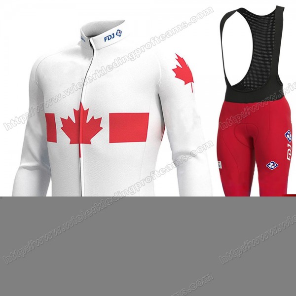 Canada FDJ 2020 Fietskleding Set Wielershirts Lange Mouw+Lange Wielrenbroek Bib CTHVQ