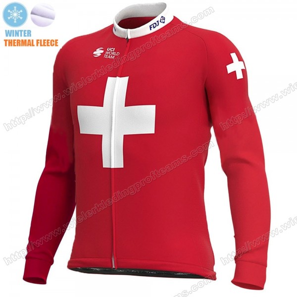 Swiss FDJ Winter Thermal Fleece 2020 Wielershirts Lange Mouwen ZMARY