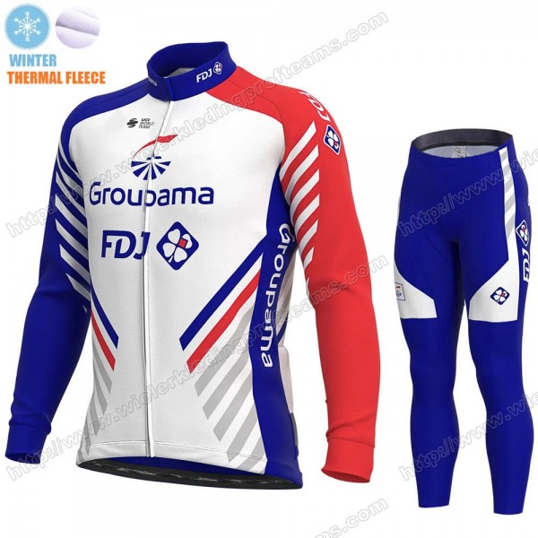 GROUPAMA FDJ Winter Thermal Fleece 2020 Fietskleding Set Wielershirts Lange Mouw+Lange Wielrenbroek Bib GIHKK