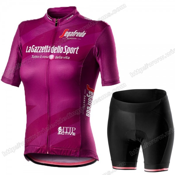 Femmes Giro D'italia 2020 Fietskleding Set Fietsshirt Met Korte Mouwen+Korte Koersbroek Bib NVTZY