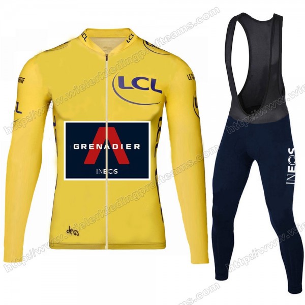 Team INEOS Grenadier Tour De France 2020 Men Fietskleding Set Wielershirts Lange Mouw+Lange Wielrenbroek Bib Yellow GWPOK