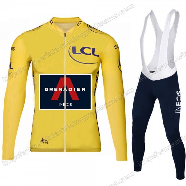 Team INEOS Grenadier Tour De France 2020 Men Fietskleding Set Wielershirts Lange Mouw+Lange Wielrenbroek Bib Yellow GFLFR