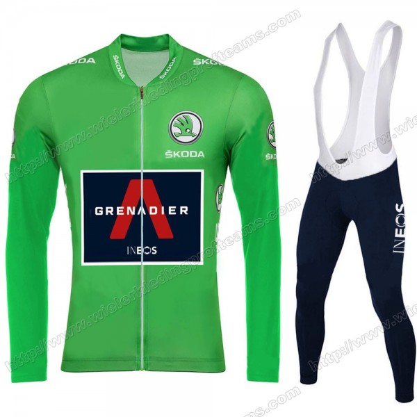 Team INEOS Grenadier Tour De France 2020 Men Fietskleding Set Wielershirts Lange Mouw+Lange Wielrenbroek Bib Green RDTZS