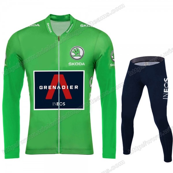 Team INEOS Grenadier Tour De France 2020 Men Fietskleding Set Wielershirts Lange Mouw+Lange Wielrenbroek Bib Green EZQAT