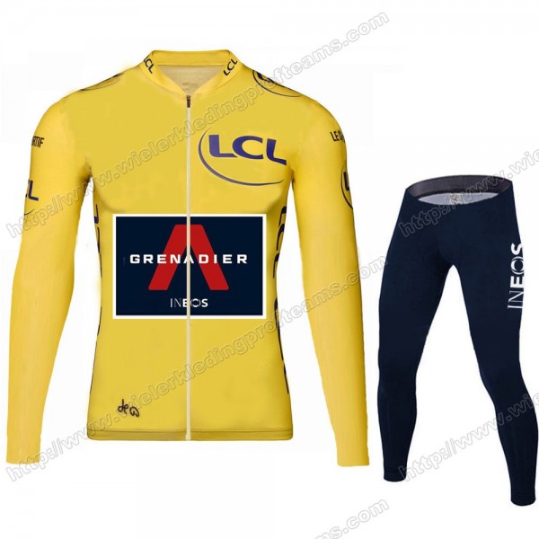 Team INEOS Grenadier Tour De France 2020 Men Fietskleding Set Wielershirts Lange Mouw+Lange Wielrenbroek Bib Yellow DJLMY