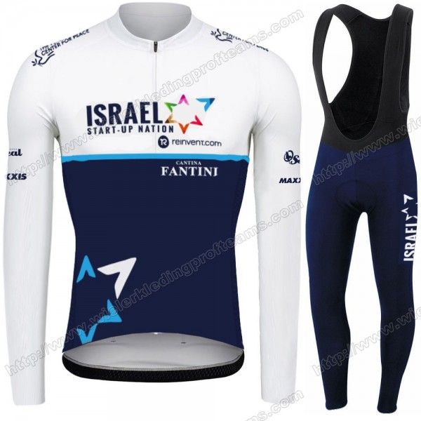Israel Start Up Nation Pro Team 2021 Fietskleding Set Wielershirts Lange Mouw+Lange Wielrenbroek Bib THZBK