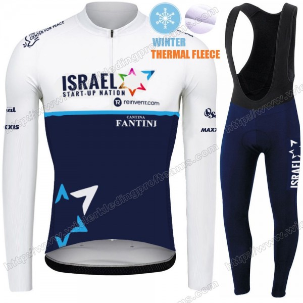 Winter Fleece Israel Start Up Nation Pro Team 2021 Fietskleding Set Wielershirts Lange Mouw+Lange Wielrenbroek Bib YDGSX