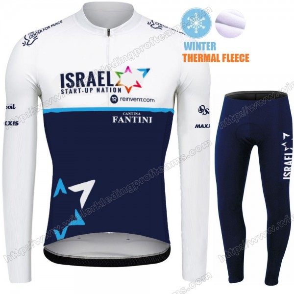 Winter Fleece Israel Start Up Nation Pro Team 2021 Fietskleding Set Wielershirts Lange Mouw+Lange Wielrenbroek Bib EHVCN