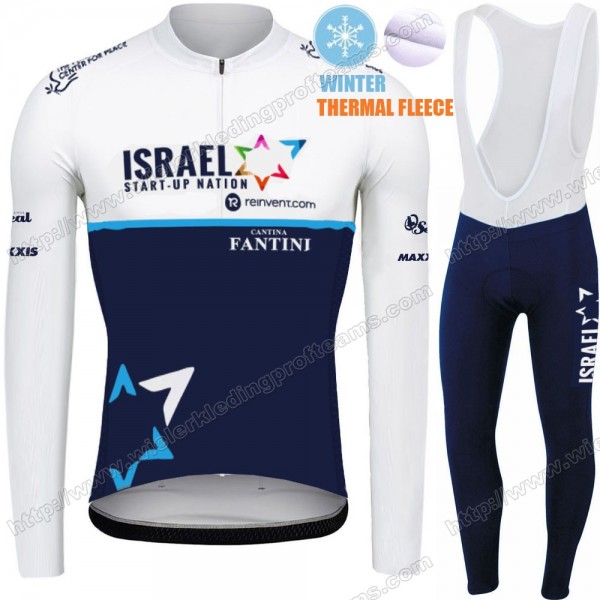 Winter Fleece Israel Start Up Nation Pro Team 2021 Fietskleding Set Wielershirts Lange Mouw+Lange Wielrenbroek Bib VJZOX