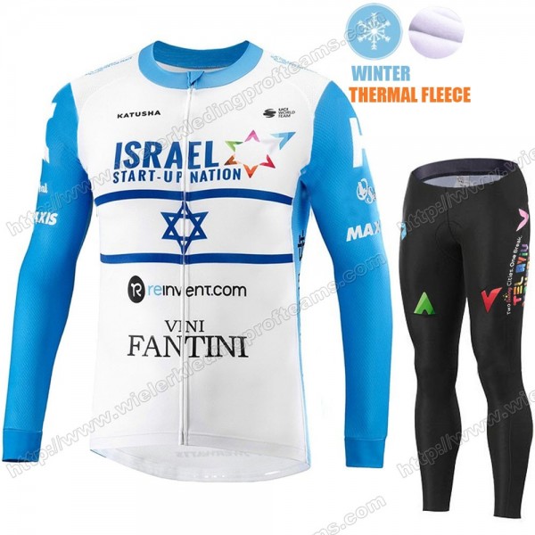 Winter Thermal Fleece Israel Start-Up Nation 2020 Fietskleding Set Wielershirts Lange Mouw+Lange Wielrenbroek Bib JTVFS