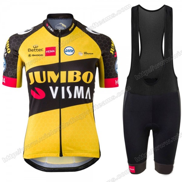 Femmes Jumbo Visma Pro Team 2021 Fietskleding Set Fietsshirt Met Korte Mouwen+Korte Koersbroek Bib YARSP