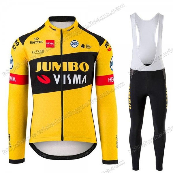 Jumbo Visma 2020 Pro Team Fietskleding Set Wielershirts Lange Mouw+Lange Wielrenbroek Bib CCEMZ