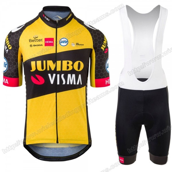 Jumbo Visma Pro Team 2021 Fietskleding Set Fietsshirt Met Korte Mouwen+Korte Koersbroek Bib LBLXI