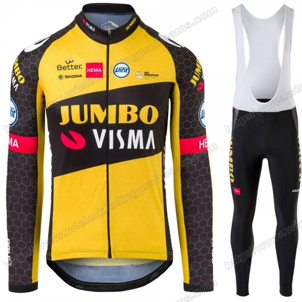 Jumbo Visma Hommes Pro Team 2021 Fietskleding Set Wielershirts Lange Mouw+Lange Wielrenbroek Bib MALOC