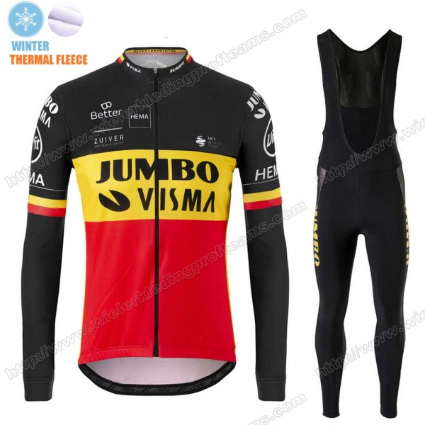 Winter Thermal Fleece Jumbo Visma 2020 Belgium Wielershirts Lange Mouwen+Lange Wielrenbroek XIITX