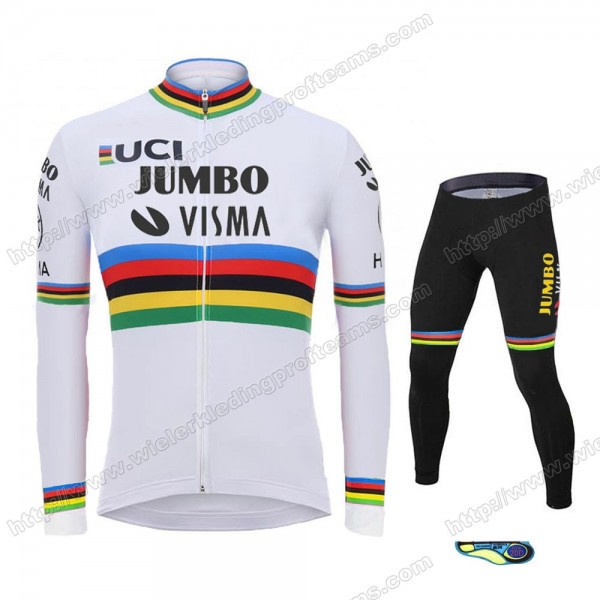 Team Jumbo Visma UCI World Champion 2020 Fietskleding Set Wielershirts Lange Mouw+Lange Wielrenbroek Bib QEQKN