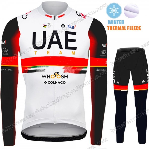 Winter Fleece UAE Emirates Pro Team 2021 Fietskleding Set Wielershirts Lange Mouw+Lange Wielrenbroek Bib ONIGH