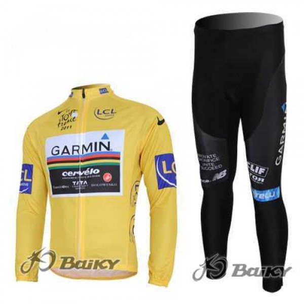 Garmin Cervelo Pro Team Wielerkleding Set Wielershirts Lange Mouw+Lange Fietsbroeken Geel