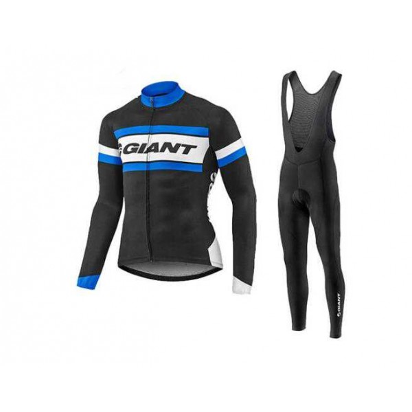 2016-2017 Giant Fietskleding Wielershirt Lange Mouw+Fietsbroek Lange Bib Zwart Blauw