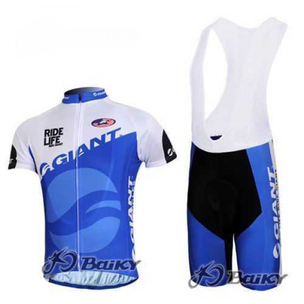 Giant Sram Pro Team Fietskleding Set Fietsshirt Met Korte Mouwen+Korte Koersbroek Blauw Wit