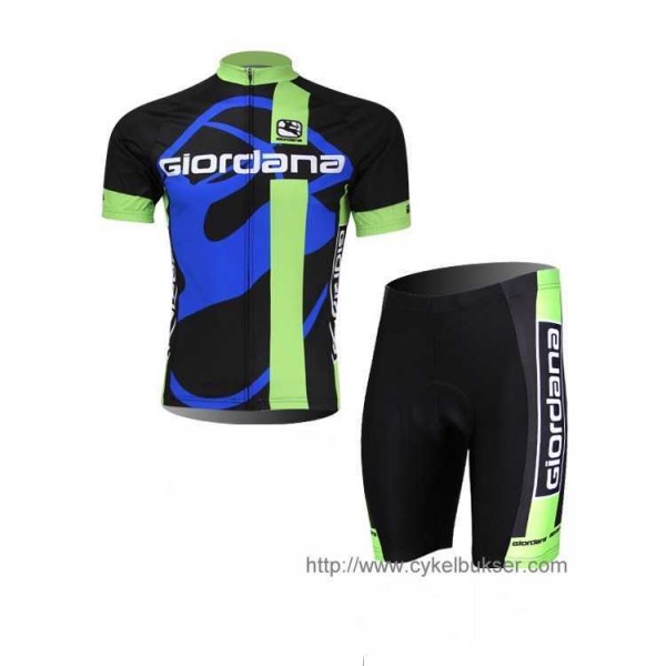 Teams Giordana Wielerkleding Set Wielershirts Korte Mouw+Fietsbroek Zwart Groen