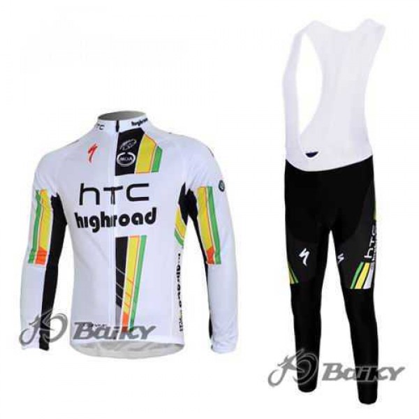 HTC-Highroad Pro Team Fietskleding Wielershirts Lange Mouw+Lange Fietsbroeken Bib Wit Groen