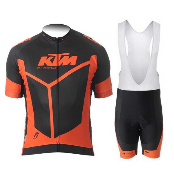 2015 KTM Pro Team Zwart Orange Fietskleding Set Fietsshirt Met Korte Mouwen+Korte Koersbroek