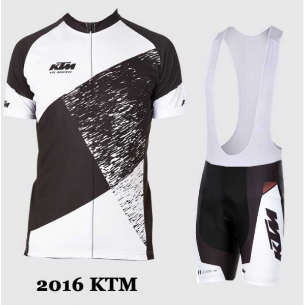 2016 KTM Fietskleding Set Fietsshirt Met Korte Mouwen+Korte Koersbroek Wit Zwart 02