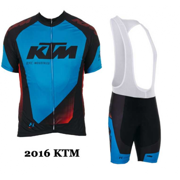 2016 KTM Fietskleding Set Fietsshirt Met Korte Mouwen+Korte Koersbroek Blauw