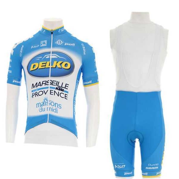 2016 KTM-Delko Marseille Provence Wielerkleding Set Wielershirt Korte Mouwen+Korte Fietsbroeken Bib Blauw