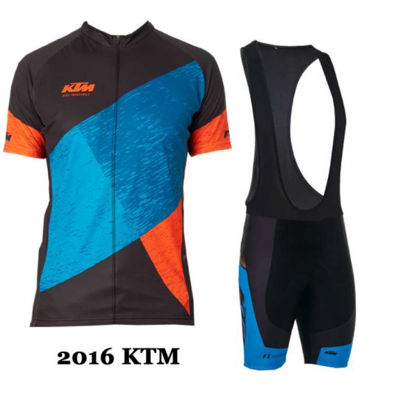 2016 KTM Fietskleding Set Fietsshirt Met Korte Mouwen+Korte Koersbroek Zwart Blauw 02