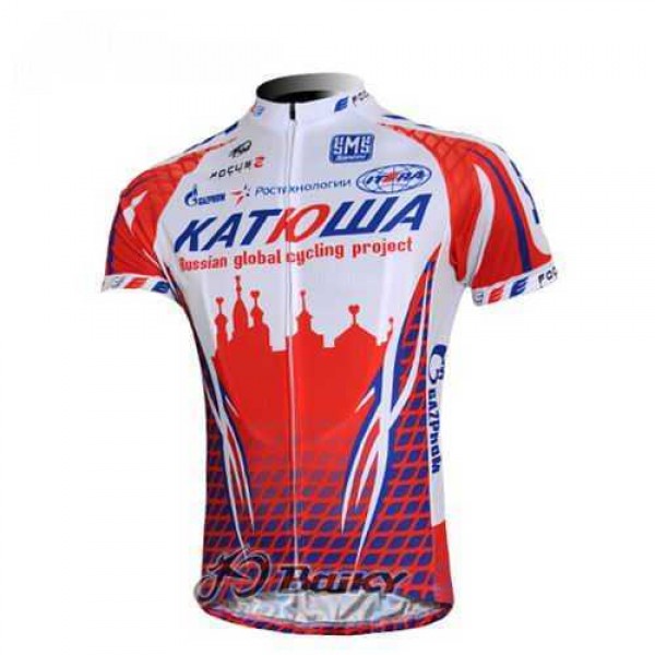 Katusha Russia Wielershirt Met Korte Mouwen Wit Rood