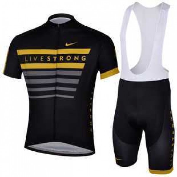 2013 Livestrong Fietskleding Set Fietsshirt Met Korte Mouwen+Korte Koersbroek Zwart Geel