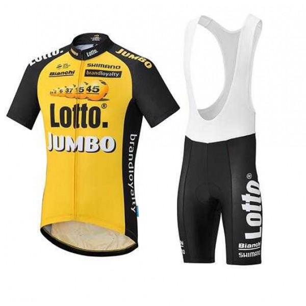 2017 Lotto Fietskleding Set Fietsshirt Met Korte Mouwen+Korte Koersbroek Geel